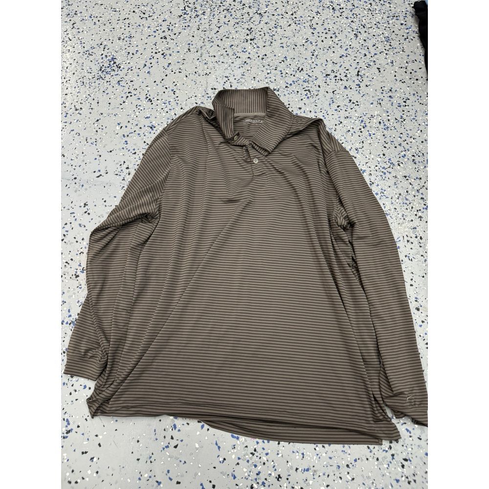 Nike Golf Polo Shirt‎ Men 2XL Brown Dry Golfer Long Sleeve Swoosh Used Golf Polo